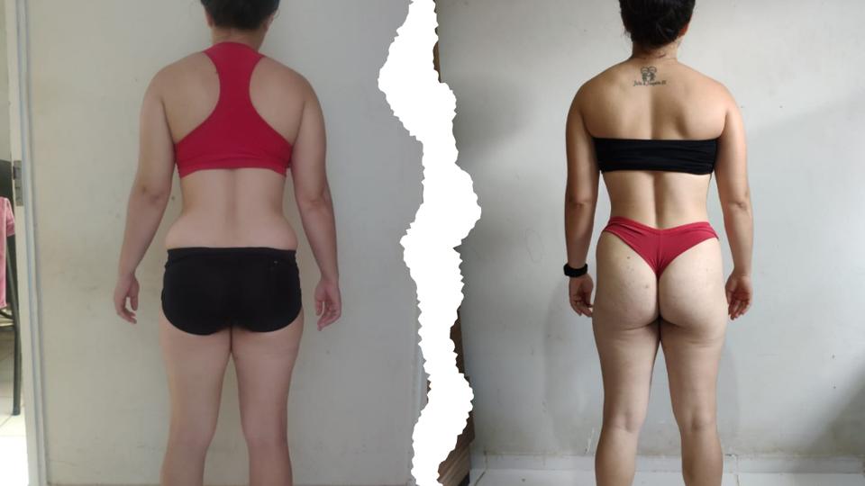 Aluna de costas, antes e depois